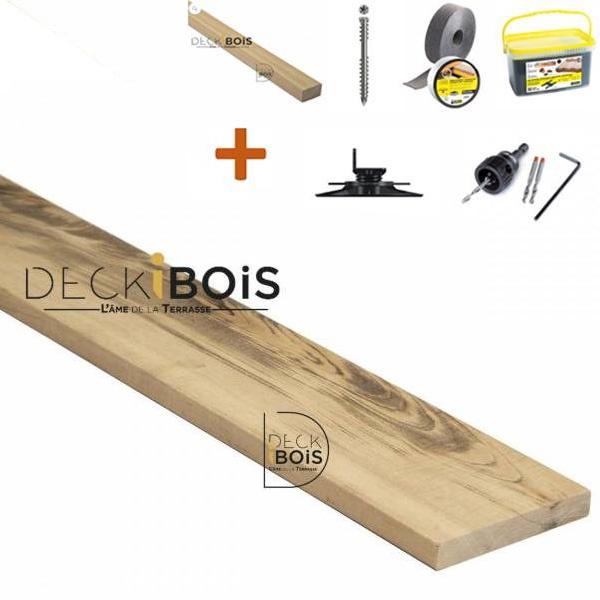 Pack complet 15m² lame de terrasse muiracatiara lx950mm avec lambourde, vis, cale de ventilation, plot pvc et bande bitumineuse
