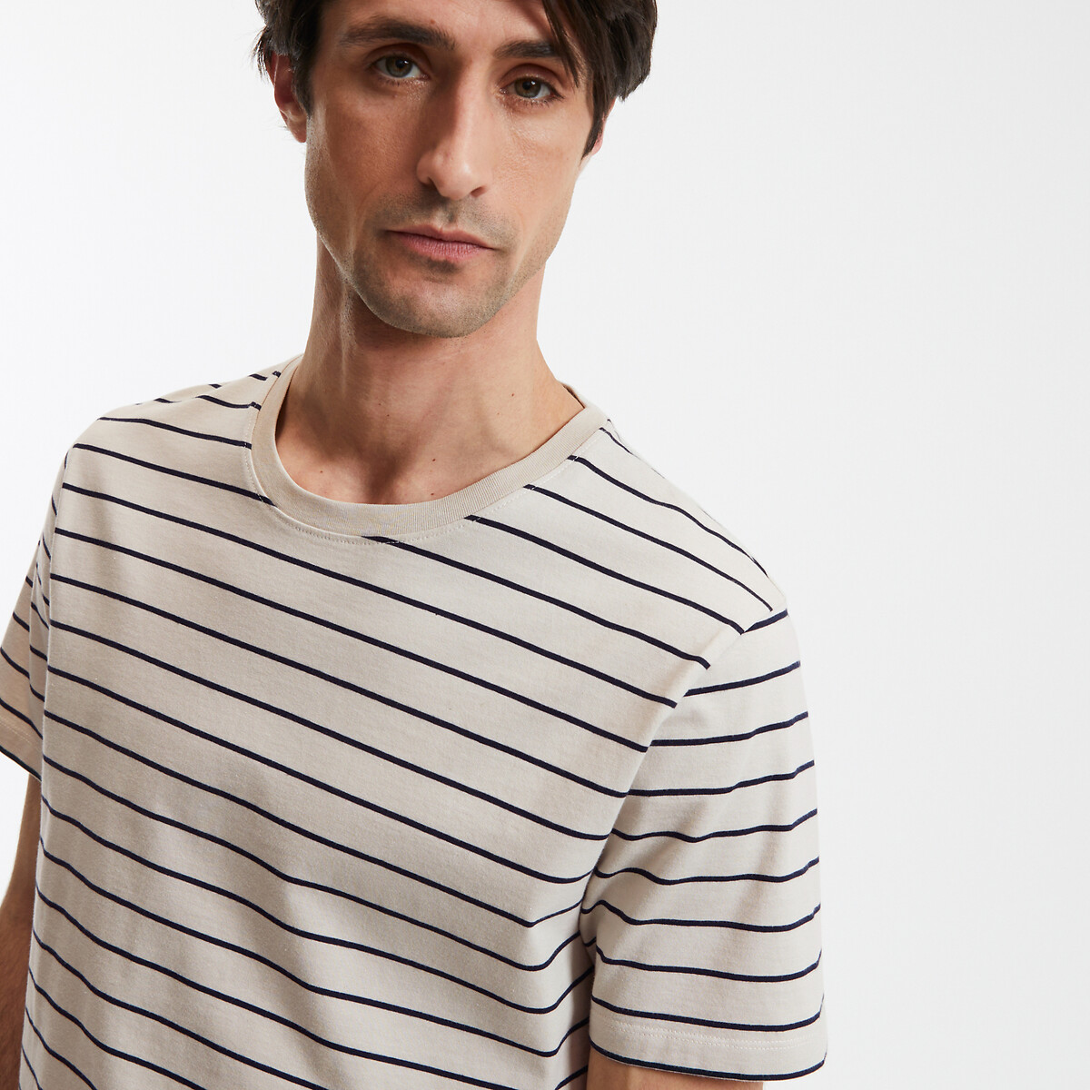 COLEÇÕES LA REDOUTE<br>Camiseta listrada com gola redonda e mangas curtas, em algodão orgânico