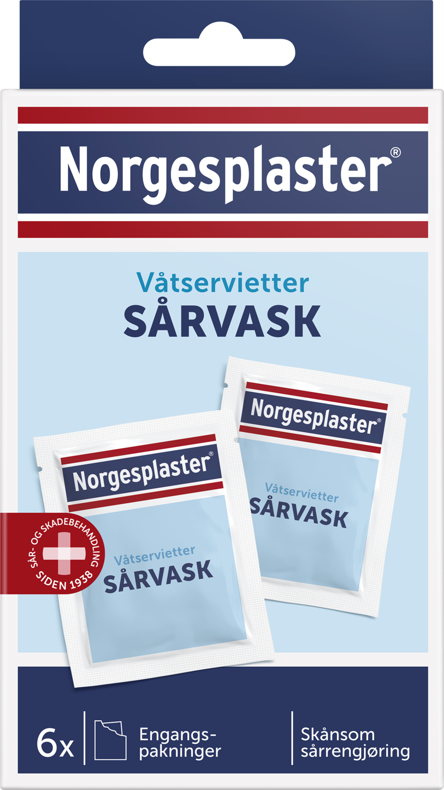 Norgesplaster sårvask våtservietter 6 stk