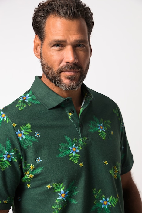 Poloshirt, Halbarm, Piqué, florales Muster, bis 8 XL