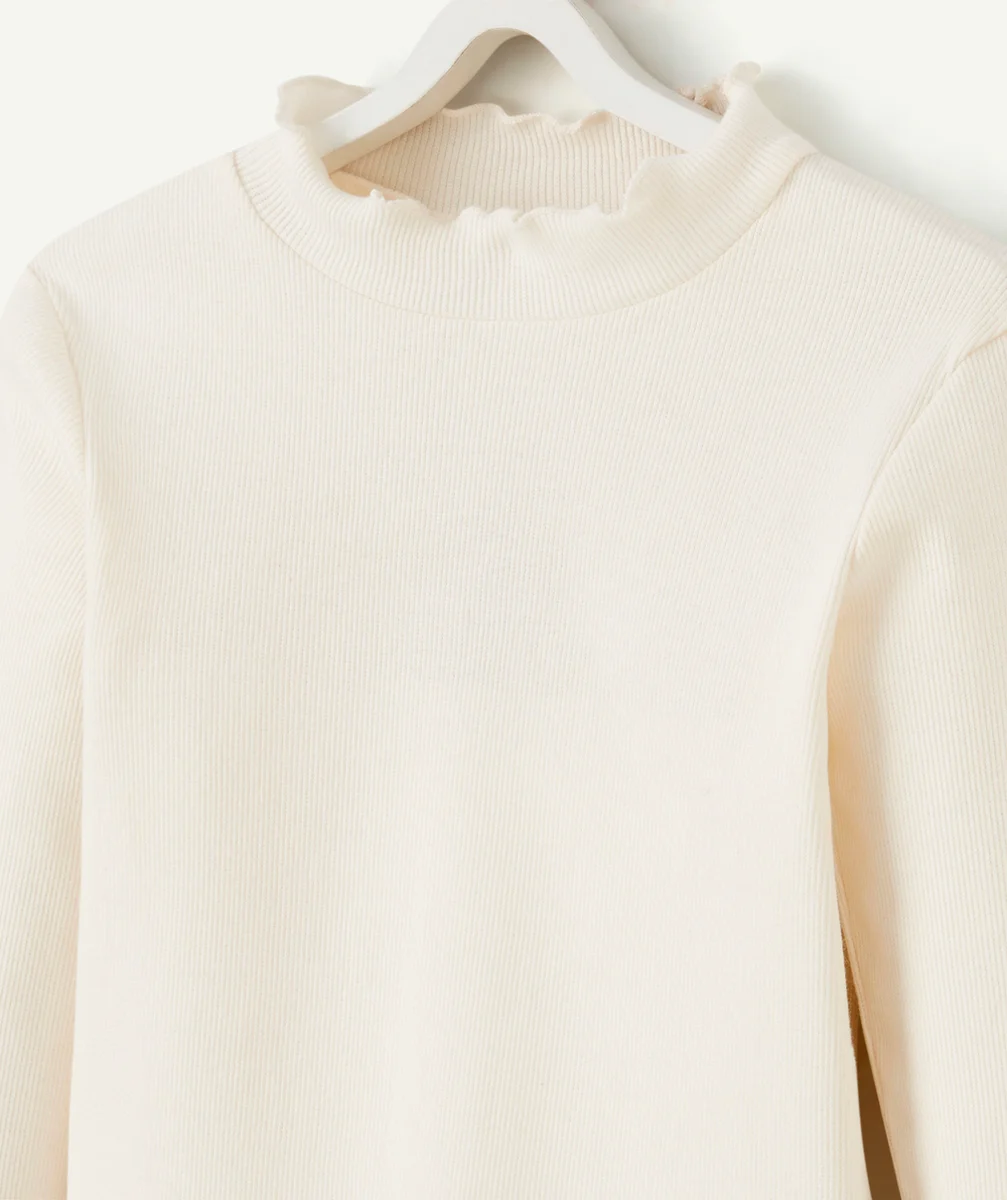 SOUS-PULL À CÔTES FILLE EN COTON BIOLOGIQUE BLANC