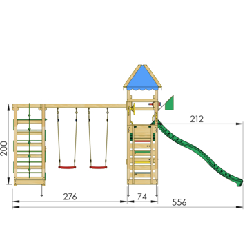 Speeltoestel Jungle Gym Explorer grenen geïmpregneerd met glijbaan donker groen en 2-klimrek module