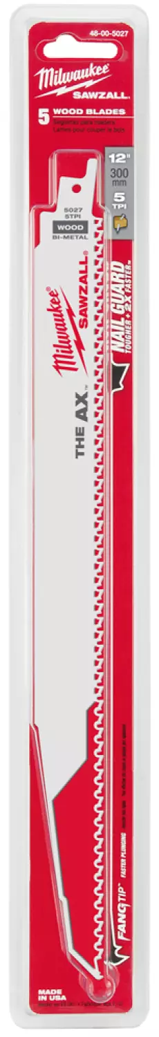 Milwaukee 48005027 Reciprozaagblad - 300 x 5TPI - Hout/Hout met spijkers (5st)