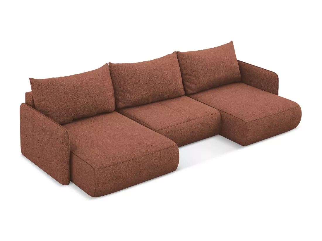 Canapé d'angle panoramique convertible en tissu chenille - rose sourd - NANEA