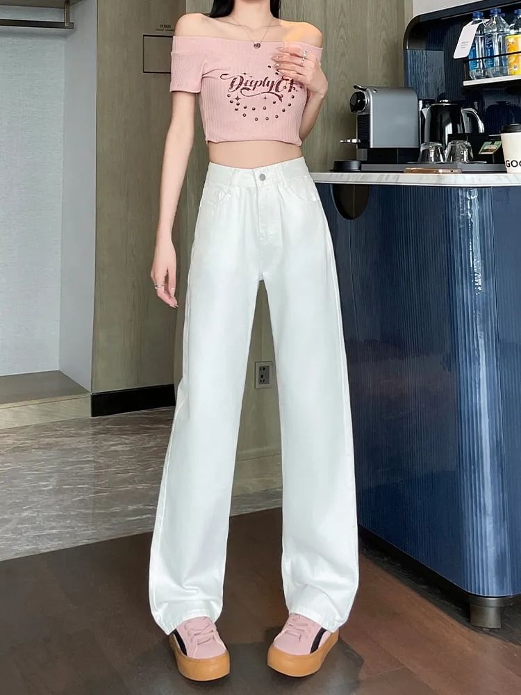 hollybunbur - Hoge taille effen wijde jeans