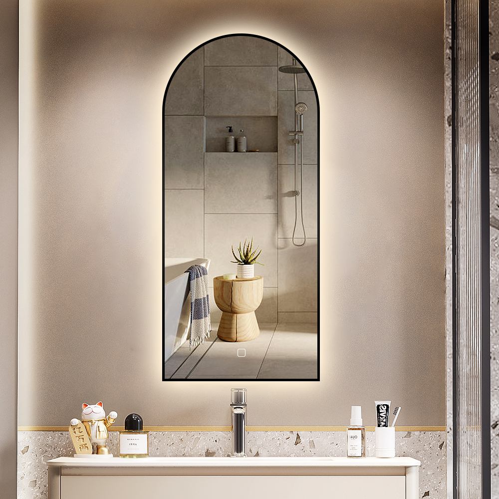Saniclear Arc toog spiegel met zwarte lijst 45x100cm met verlichting en verwarming
