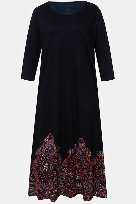 Jerseykleid, Paisleybordüre, Rundhals, 3/4-Arm