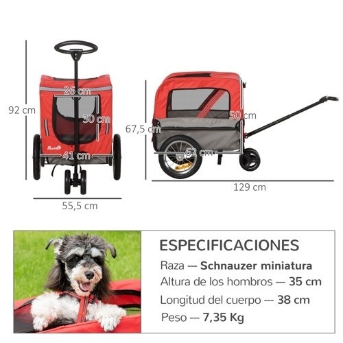 Carrinho para cães PawHut, reboque vermelho para bicicleta.