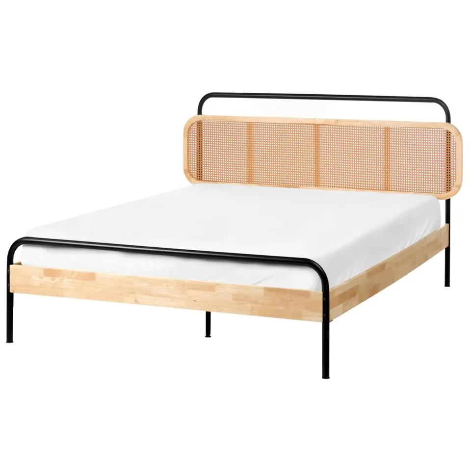BOUSSICOURT - Tweepersoonsbed - Lichtbruin - 140 x 200 cm - Rubberhout