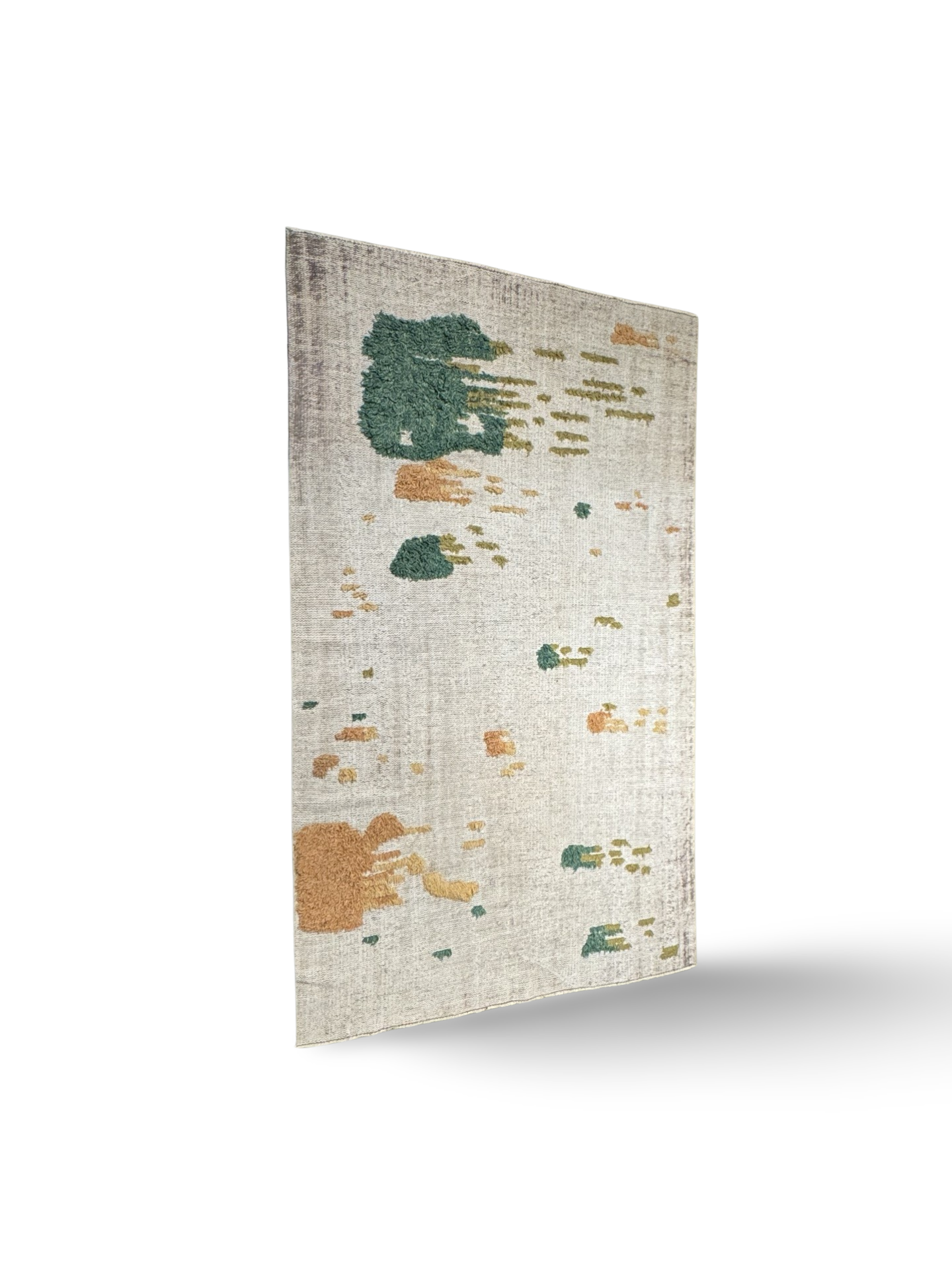 Vloerkleed Pompom handgemaakt uniek Vloerkleed Pompom handgemaakt wit /groen/oranje uniek