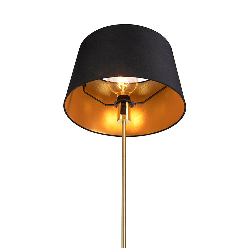 QAZQA - Klassieke I Antieke Staande Lamp Goud I Messing I Messing met Zwarte Kap 35 cm Verstelbaar - Feest I Woonkamer I Slaapkamer - Stalen Cilinder I Langwerpig I Rond - LED Geschikt E27