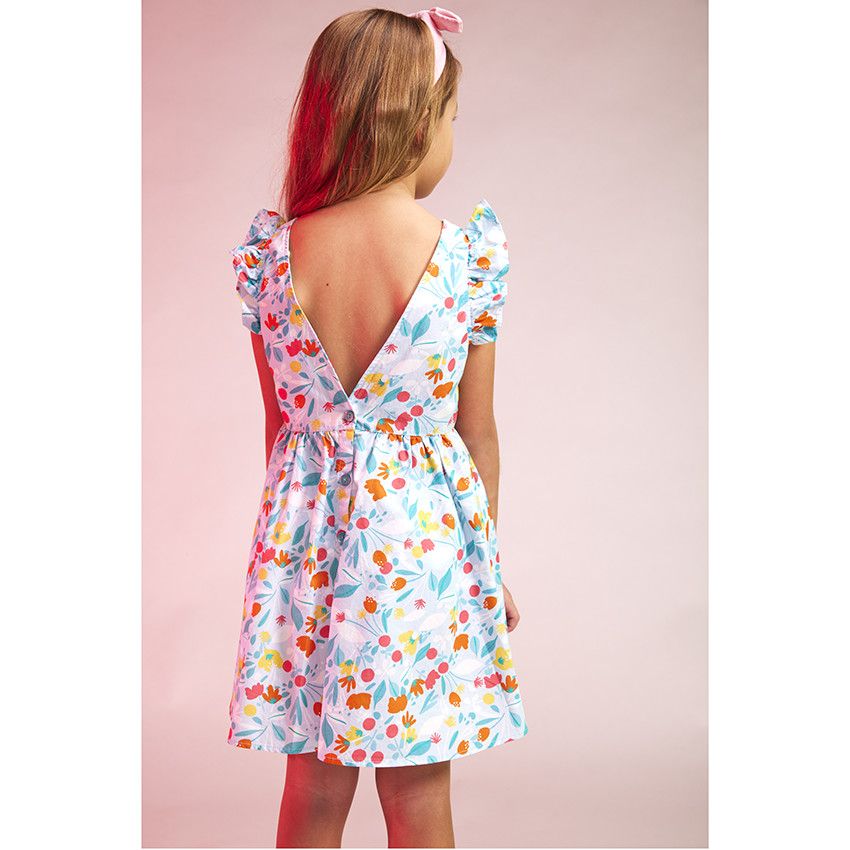 Robe patineuse manches courtes avec dos plongeant pour fille - Bleu