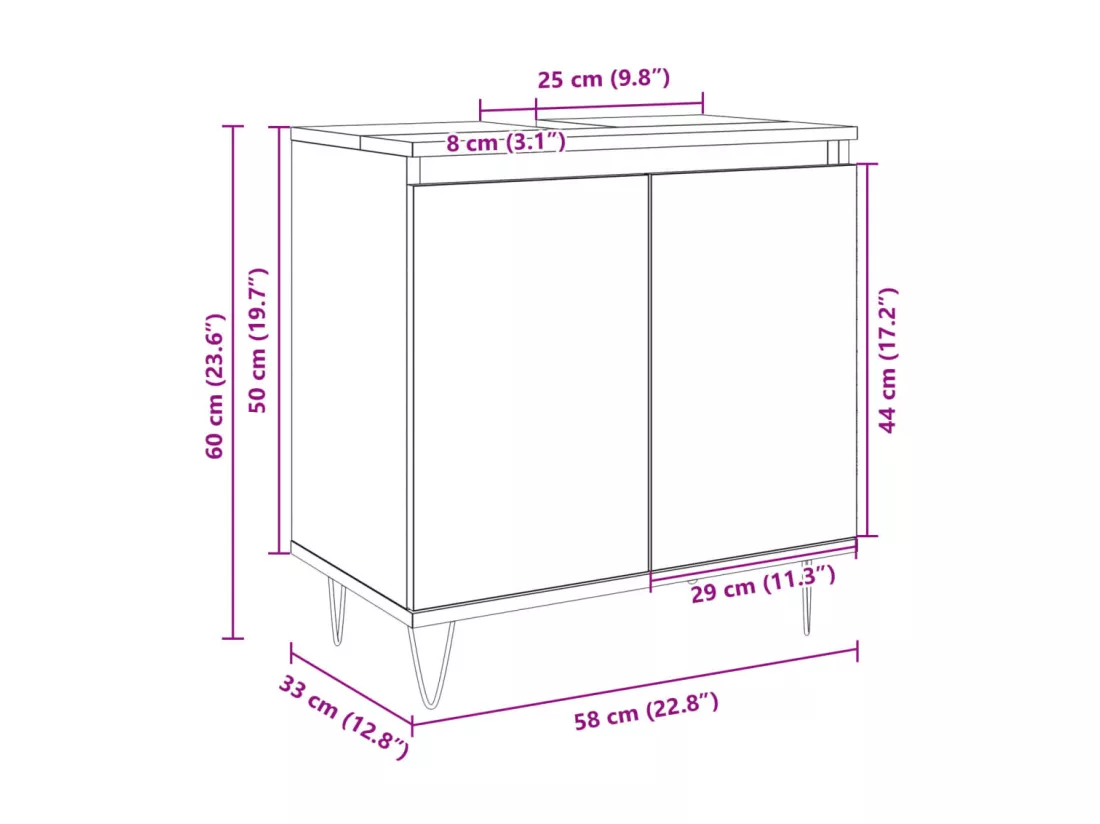 Armoire de bain chêne sonoma 58x33x60 cm bois d'ingénierie