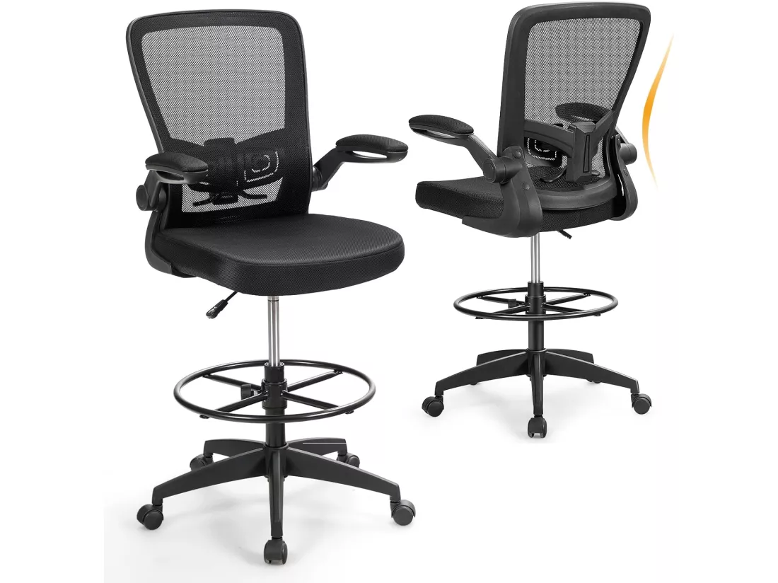 Chaise de Bureau Ergonomique en Maille, Chaise d'Ordinateur avec roulettes, Accoudoirs Rabattables, Repose-Pieds, Réglable en Hauteur, Cadre en Métal Solide, pour Bureau, Charge 120 kg