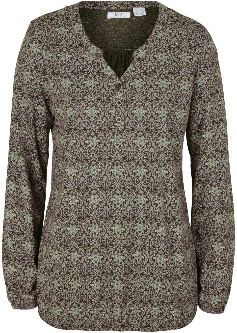 T-shirt manches longues imprimé avec col Henley