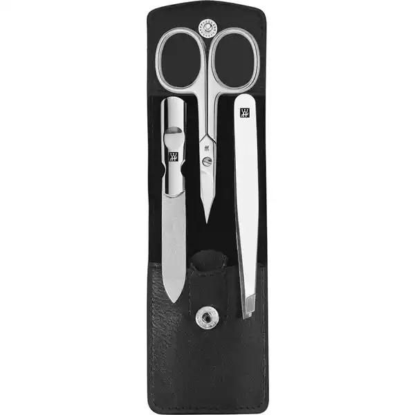 Druckknopf-Etui Rindleder, schwarz 3-tlg.