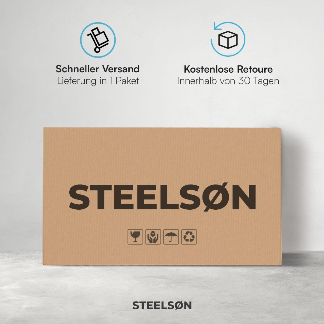STEELSØN Gartenbank Elnath aus Polyrattan, Gartensofa für 2 Personen, Balkonmöbel 2er Sofa mit Polster wetterfest, Terrassenmöbel in schwarz/anthrazit 73x65x130 cm (HxTxB)