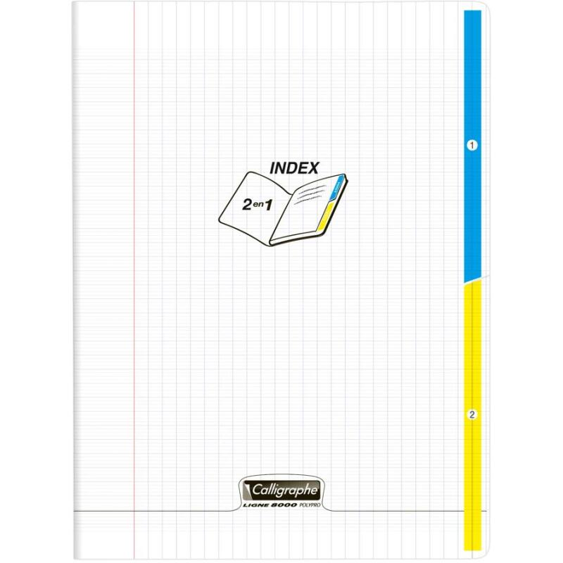 Cahier piqué 2 index 8000 POLYPRO 24x32cm 96 pages grands carreaux Incolore - Incolore