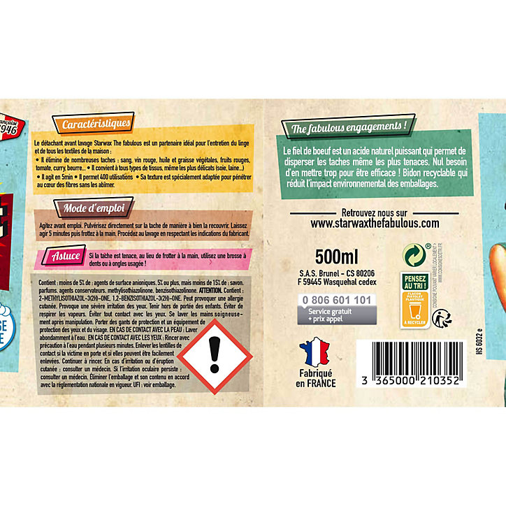 Détachant textile fiel de bœuf Starwax The fabulous 500ml
