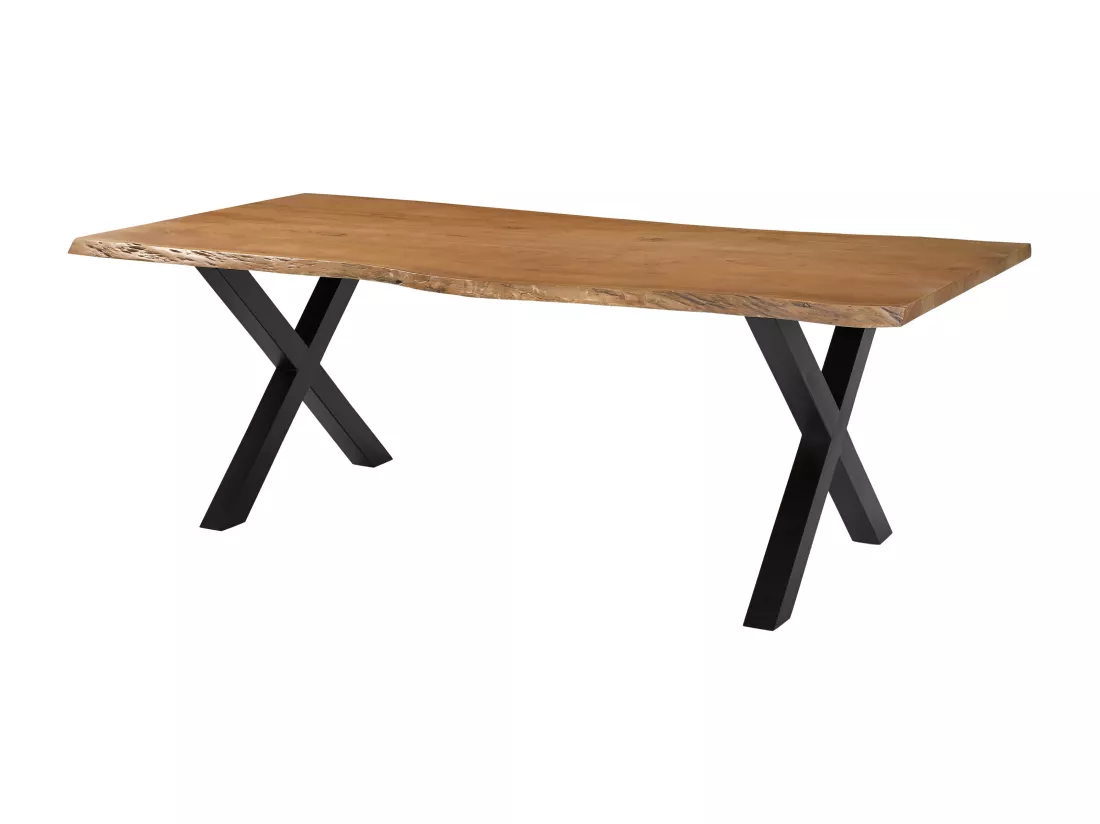 Table à manger 8 personnes en bois d'acacia et métal noir - Naturel clair - ELYSIA
