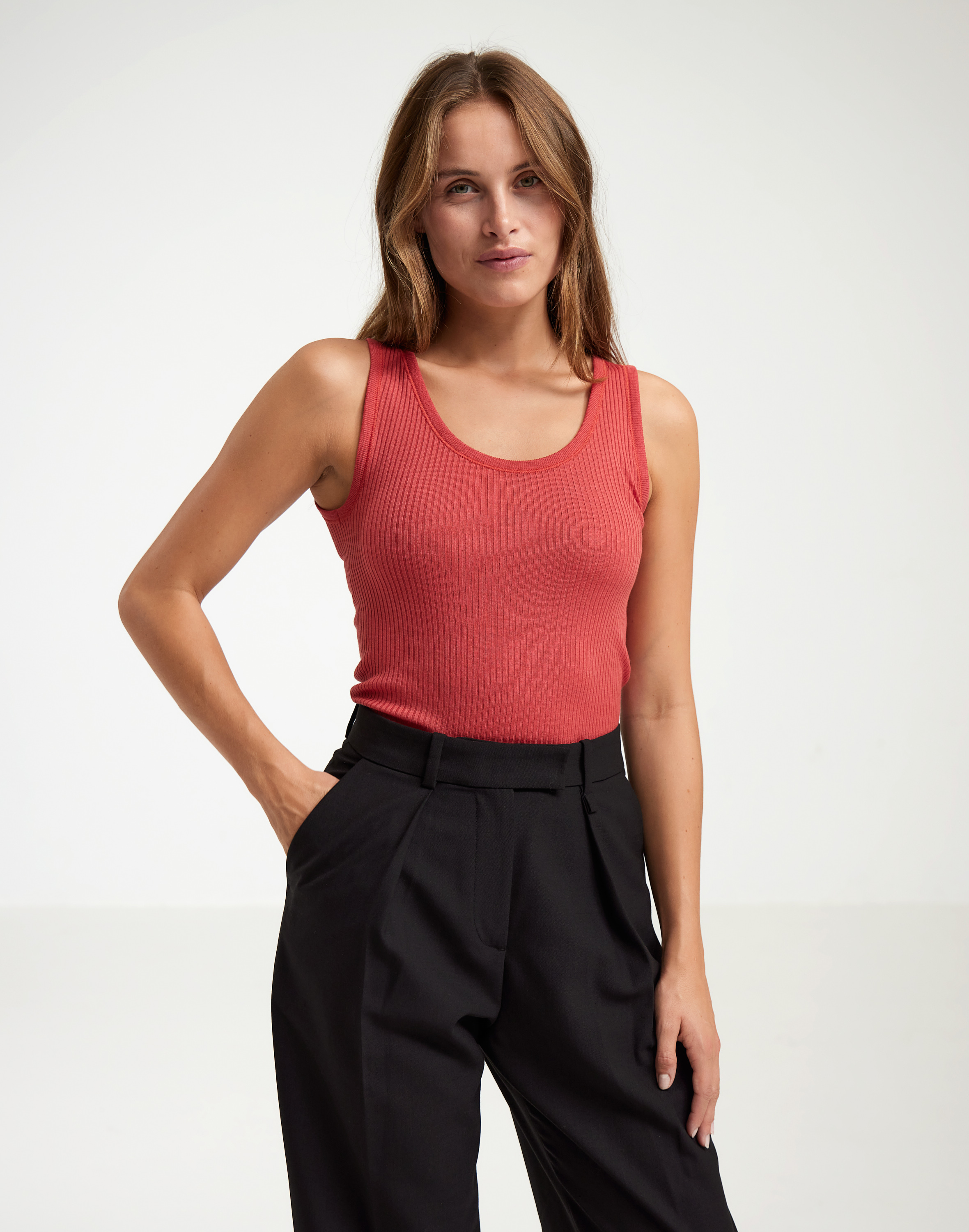 Tanktop van merinowol voor dames in Retro-rood