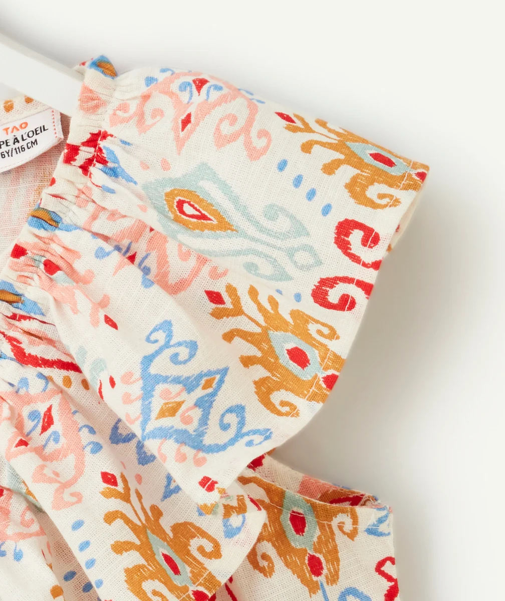 blouse manches courtes fille écrue imprimé géométriques et volants