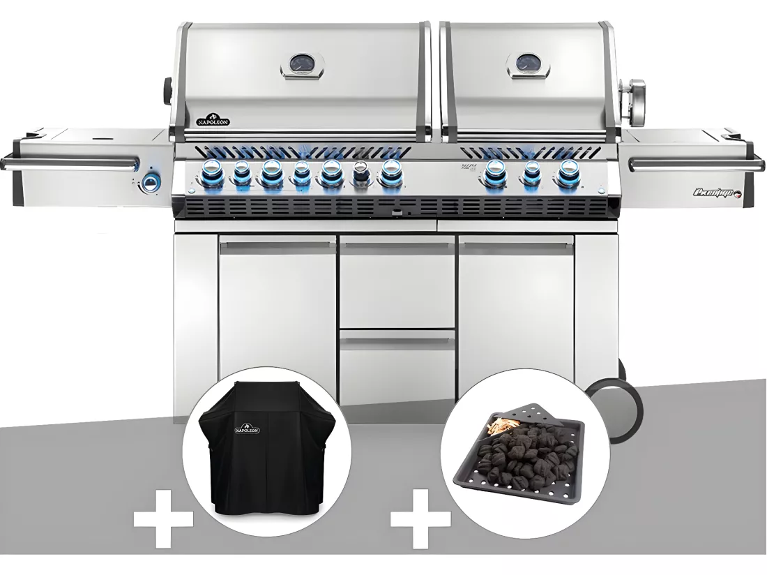 Barbecue à gaz Prestige Pro 825 + Housse de protection + Plateau charbon - Napoleon