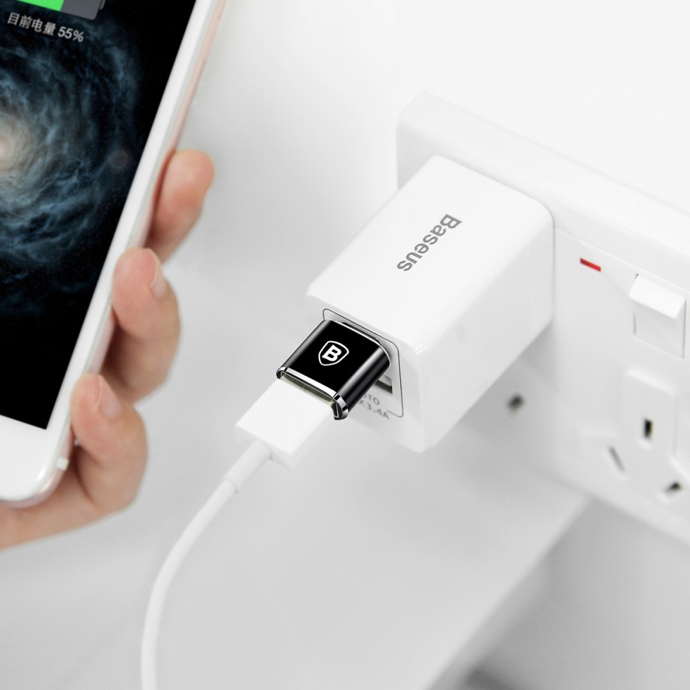 USB 2.0 (2.4A) auf USB C Adapter Konverter - Schwarz