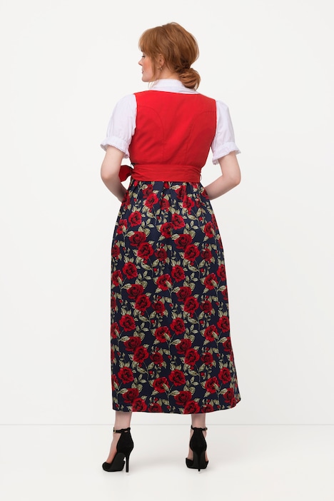 Dirndl, Blüten, Bindeband, Carree-Ausschnitt, ärmellos