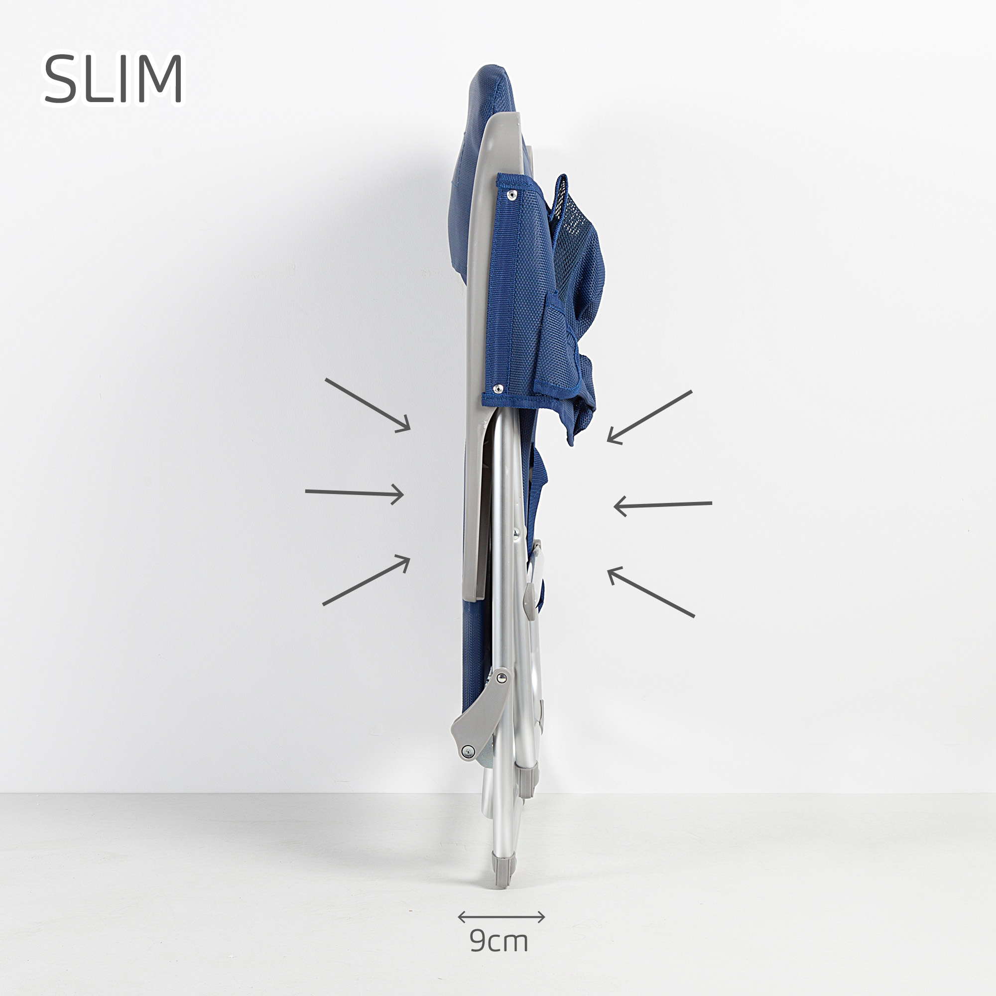 Cadeira de praia dobrável Aktive Slim com múltiplas posições, almofada e bolso.