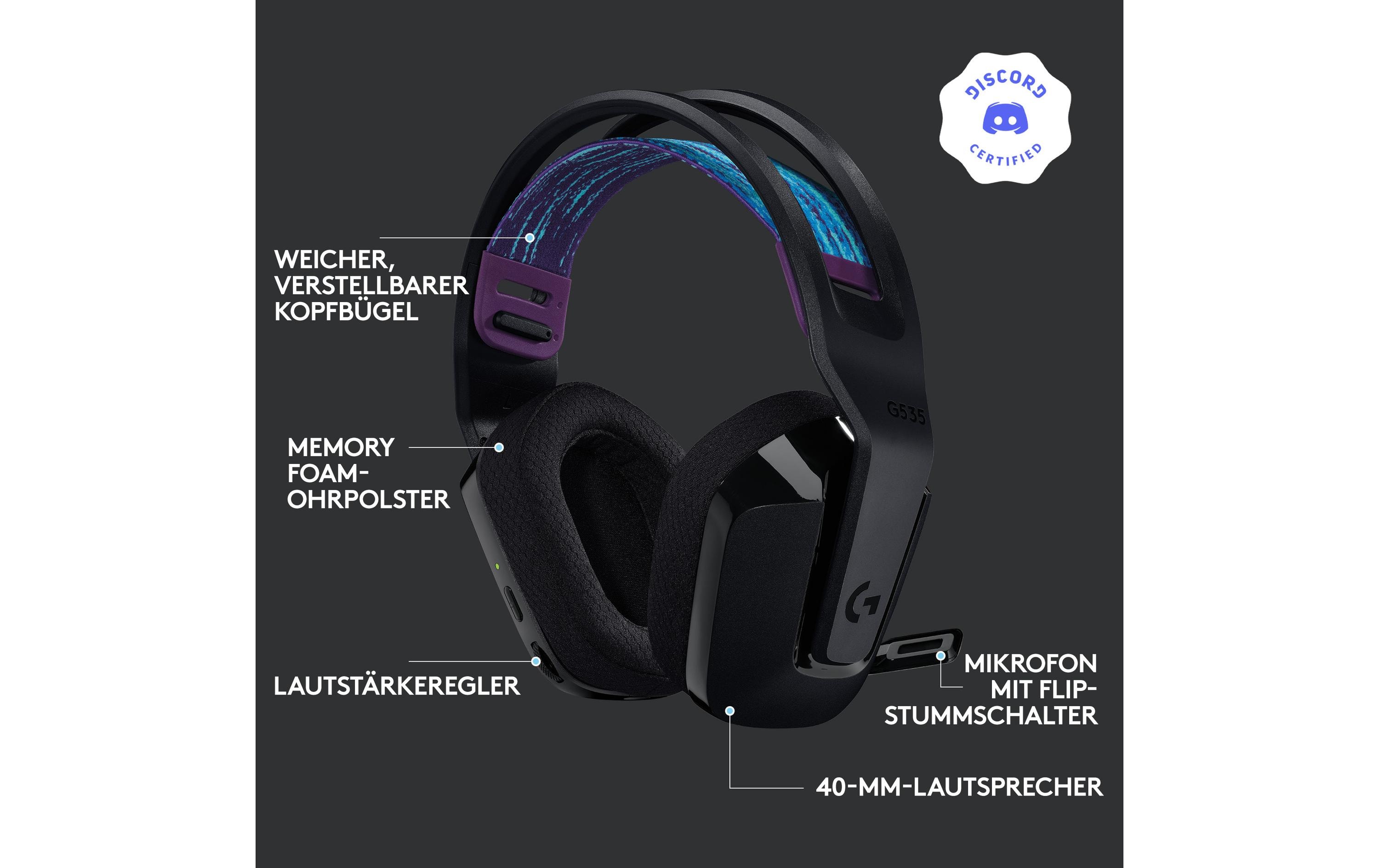Headset G535 Lightspeed Gaming Blau/SchwarzKabelloses Over-Ear-Headset mit Surround-Sound und weichem Ohrpolster