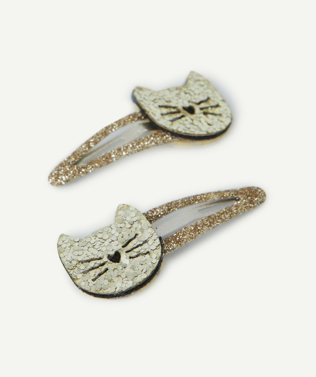 LOT DE 2 BARRETTES BÉBÉ FILLE COULEUR DORÉE AVEC CHATS