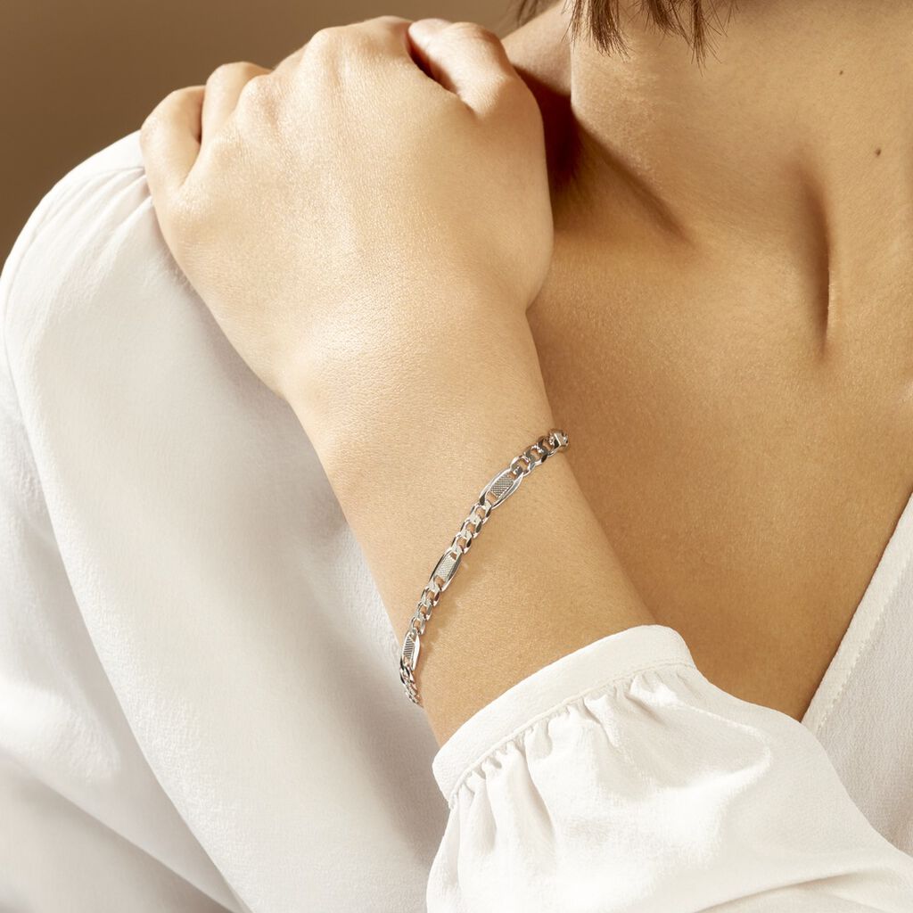 Bracelet Jeremi Maille Alternee 1/3 Et Plaquettes Argent Blanc