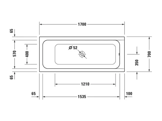 Baignoire droite 170x70 DURAVIT D-Code bonde au centre