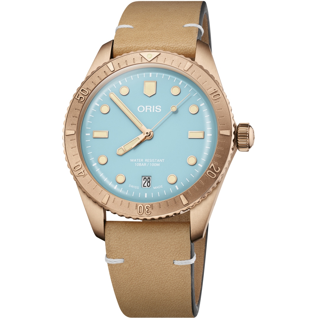 Oris Divers Sixty-Five Cotton Candy Himmelblau auf Lederband