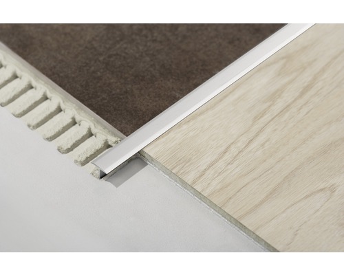 Dural T-Floor aluminium scheidings- en afdekprofiel, lengte 100 cm, hoogte 8 mm, zichtbaar oppervlak 14 mm, zilver