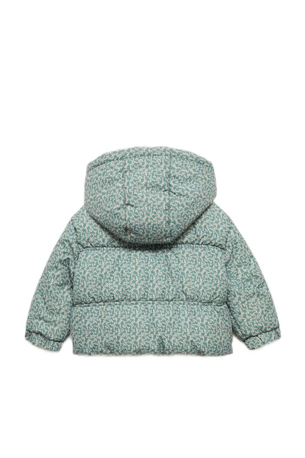 Mango Kids gebloemde gewatteerde winterjas groen/wit
