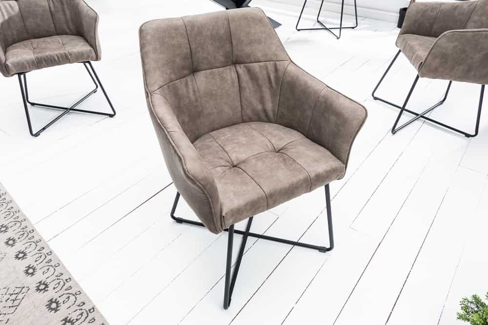Exklusiver Design Stuhl LOFT Microfaser vintage taupe mit Armlehne