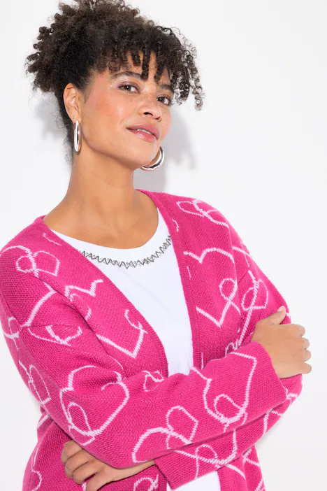 Strickjacke, Classic Fit, Herzmuster, hibiskuspink
