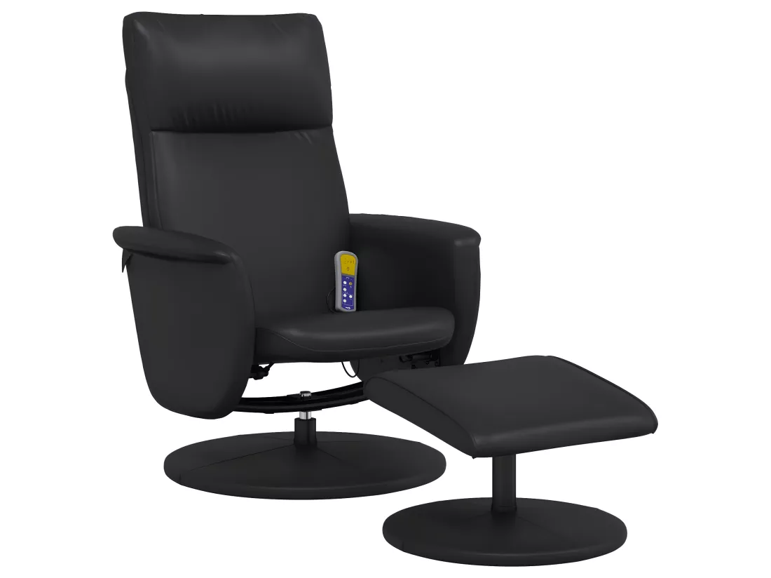 Fauteuil inclinable de massage avec repose-pied noir similicuir