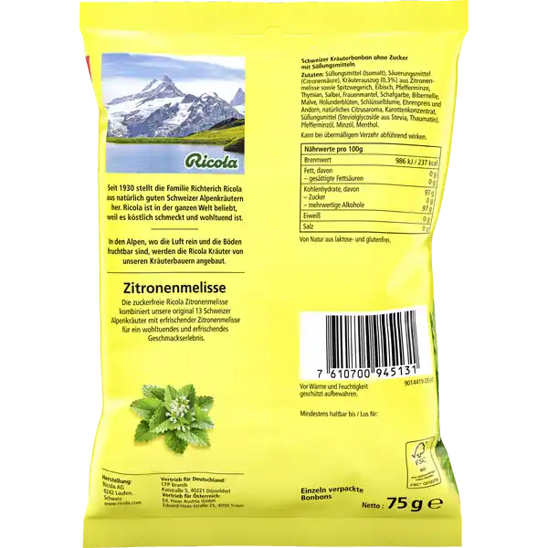 Zitronenmelisse Schweizer Kräuterbonbon zuckerfrei