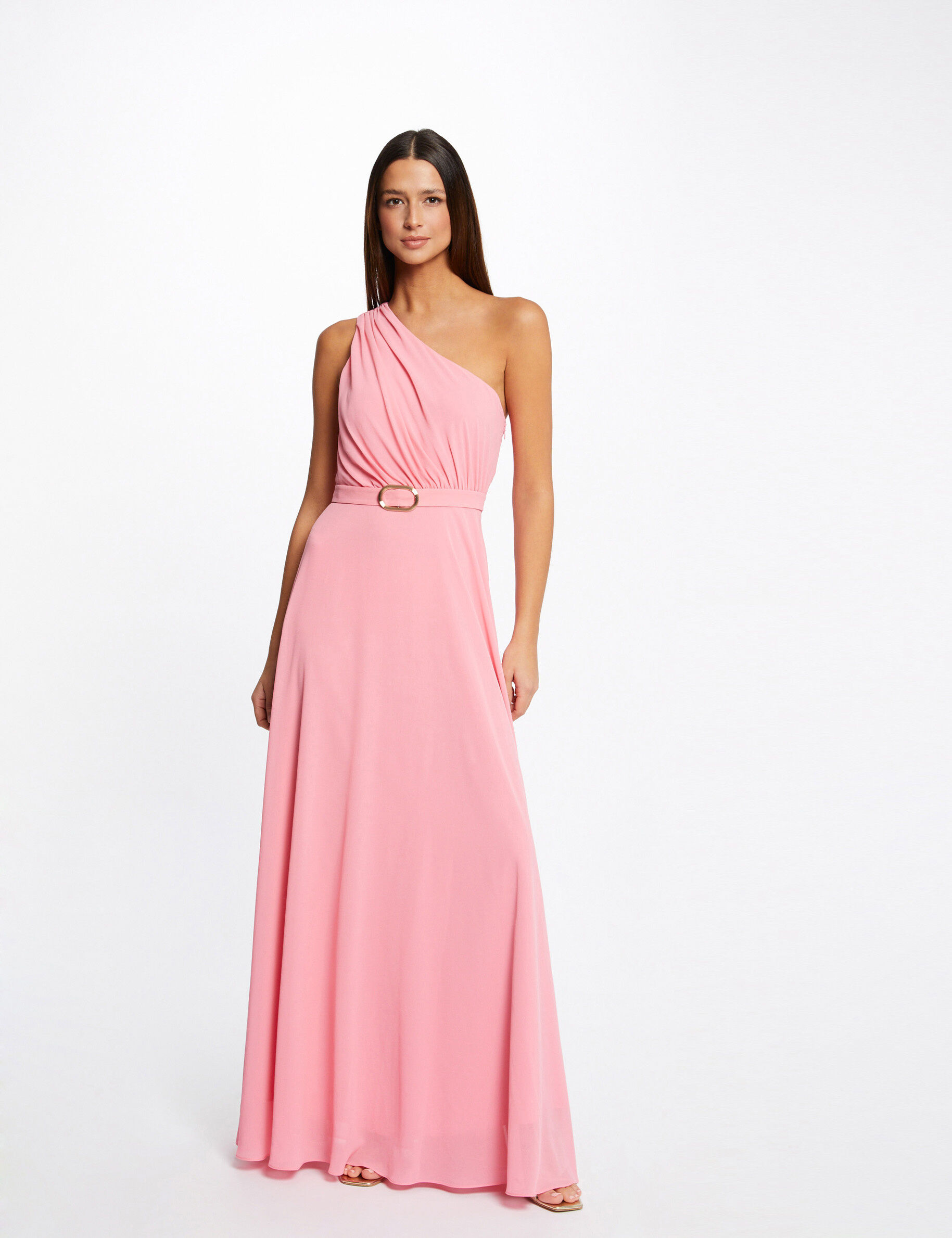 Robe longue évasée asymétrique rose clair femme - rose_clair