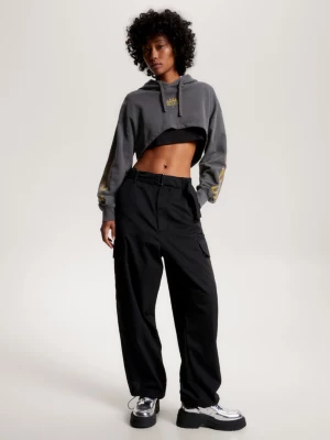 Moletom cropped com estampa de chamas vintage