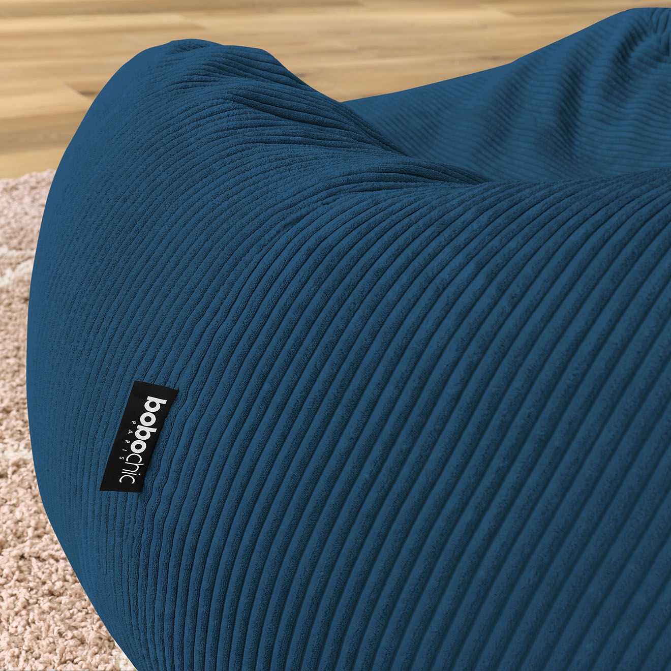 Bobochic Pouf ultra moelleux en Velours côtelé Voltaire bleu foncé - 120x70x60 cm