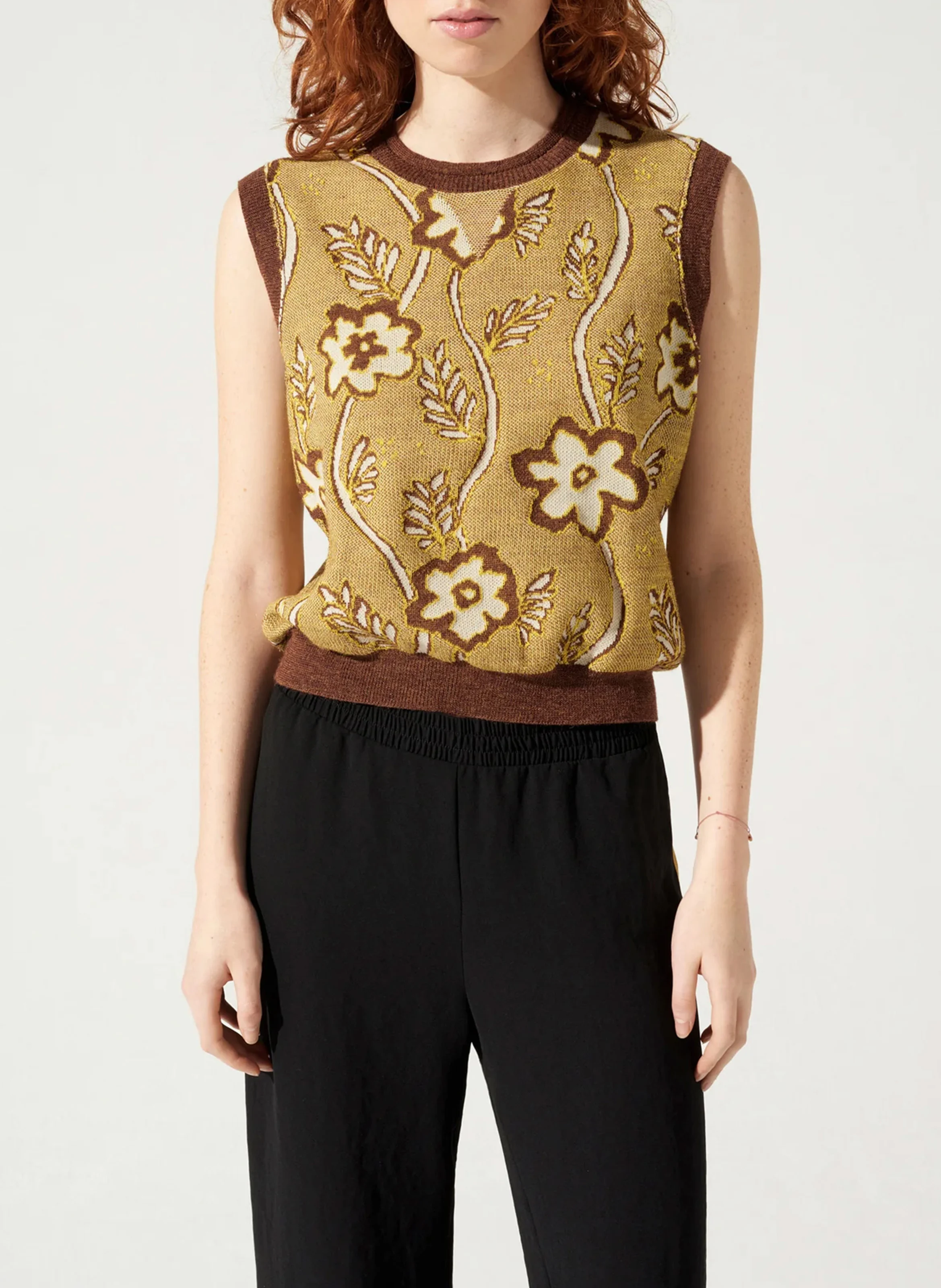 Pull sans manches en jacquard| Jaune