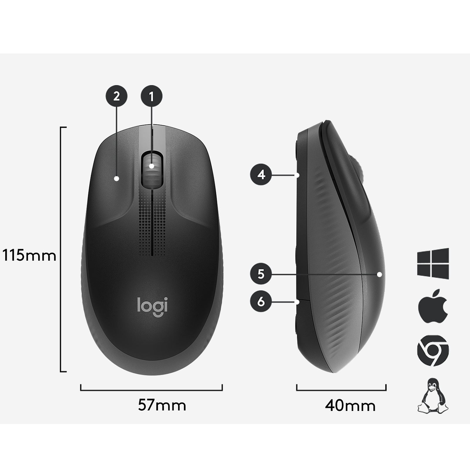 Logitech Souris M190 Capteur optique 1000 dpi