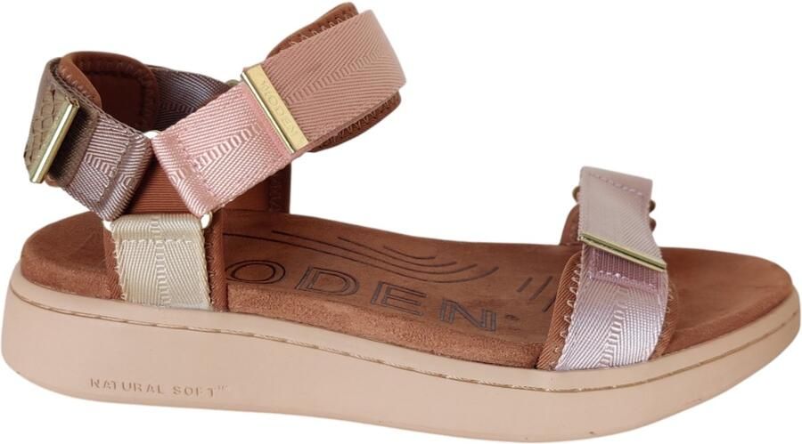 Woden Dames Platte sandalen Line Roze Textiel Plateauzool