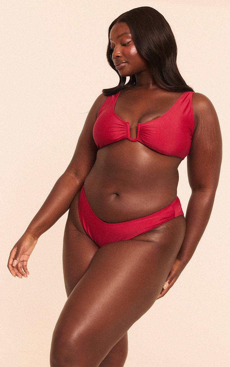 Rouge Bordeaux Bas De Bikini Tanga Grande Taille