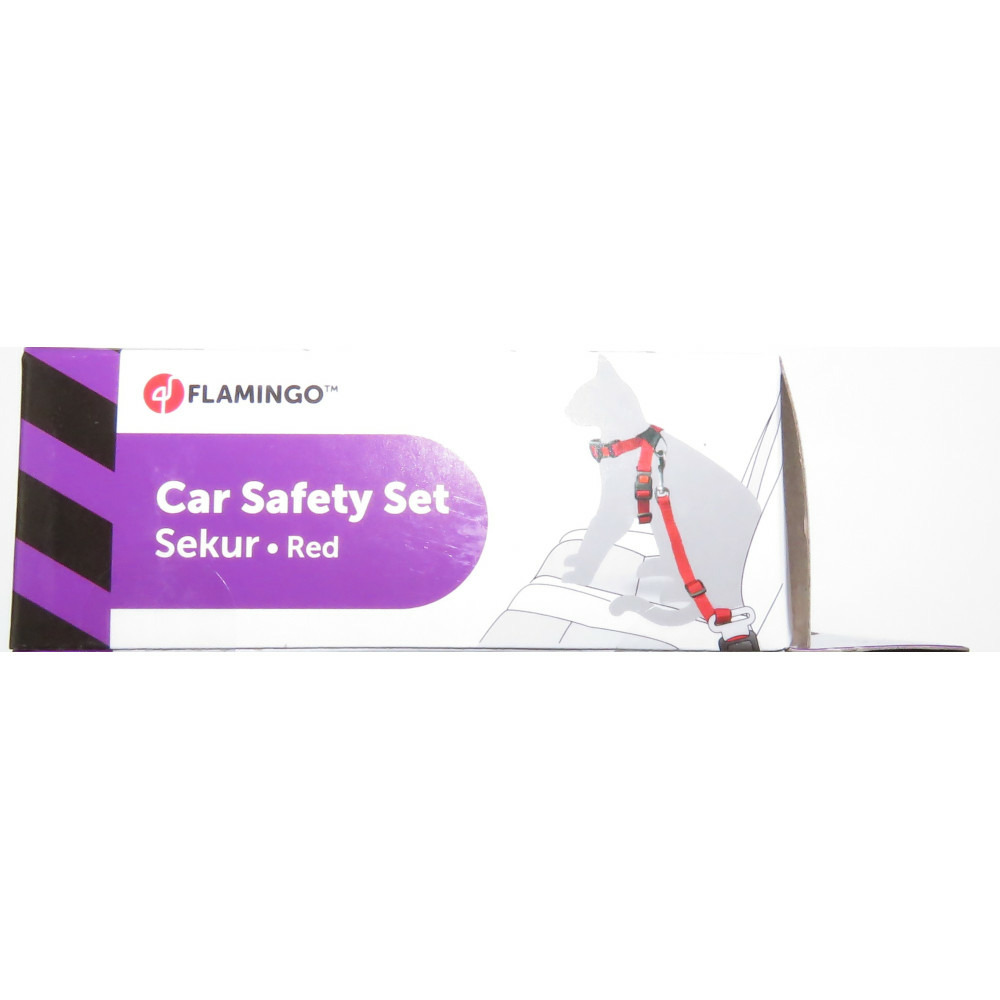 Harnais de sécurité voiture + laisse rouge 15 mm pour chat