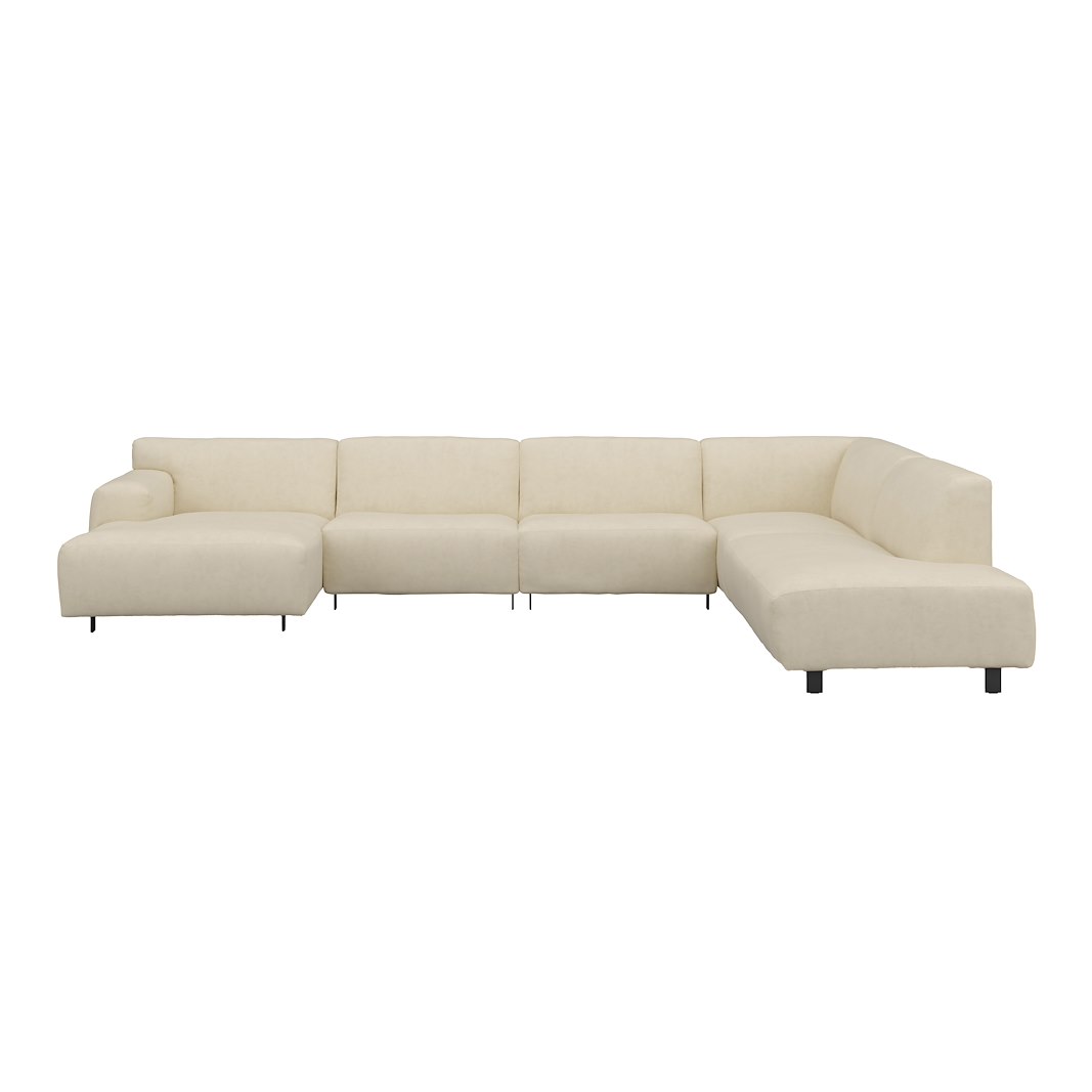 Vesta U-sofa Sjeselong venstre, 3-seter og åpen ende høyre. Big hjørnemodul, Tekstil Velvety Ivory, sort metallben 10 cm, Comfort CM